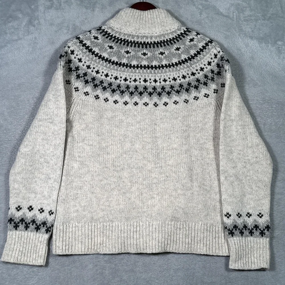 LL Bean Sweater Mens M (Fits S) Gray Wool Full Zip Fair Isle Mock Neck *FLAW - Picture 10 of 11